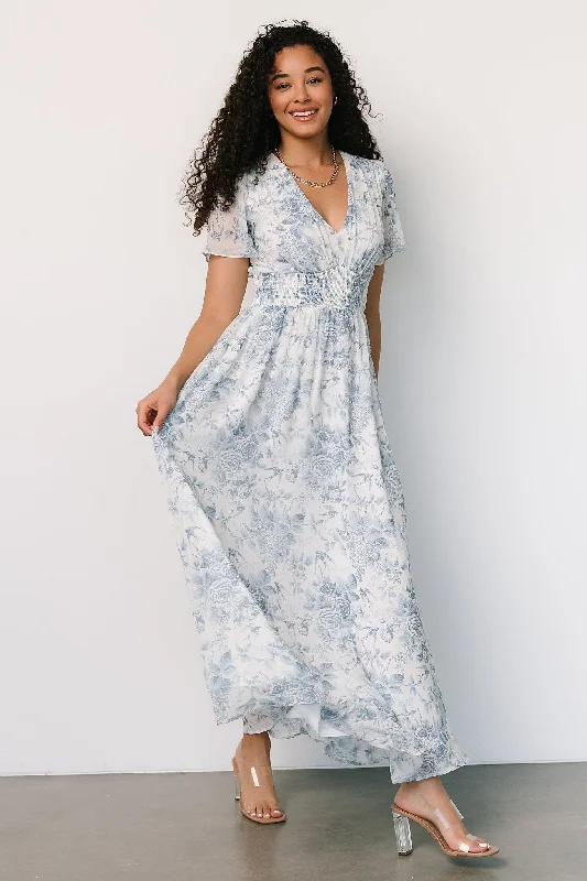 Birdie Maxi Dress | Off White + Blue