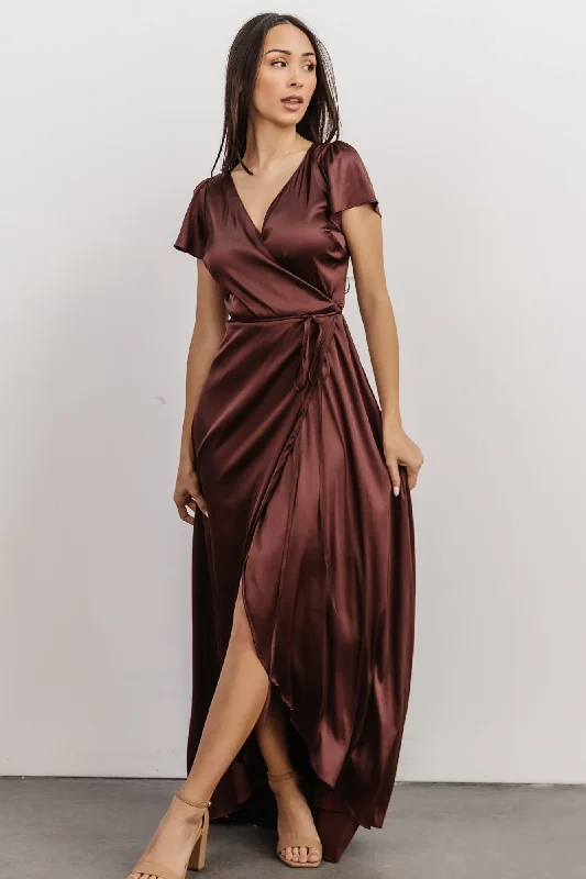 Krystal Satin Wrap Gown | Dark Clove