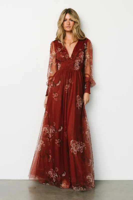 Layla Tulle Maxi Dress | Rust Floral