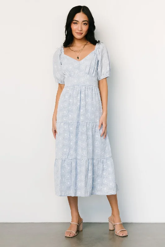 Mildred Embroidered Midi Dress | Light Blue