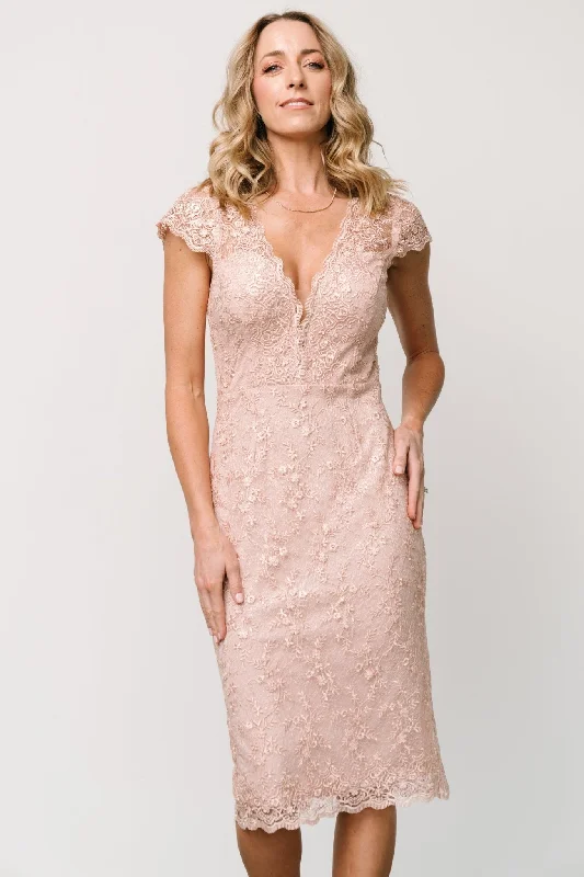 Oriana Embossed Shimmer Midi Dress | Nude Blush