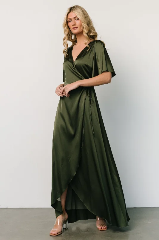 Vara Satin Maxi Wrap Dress | Juniper Green