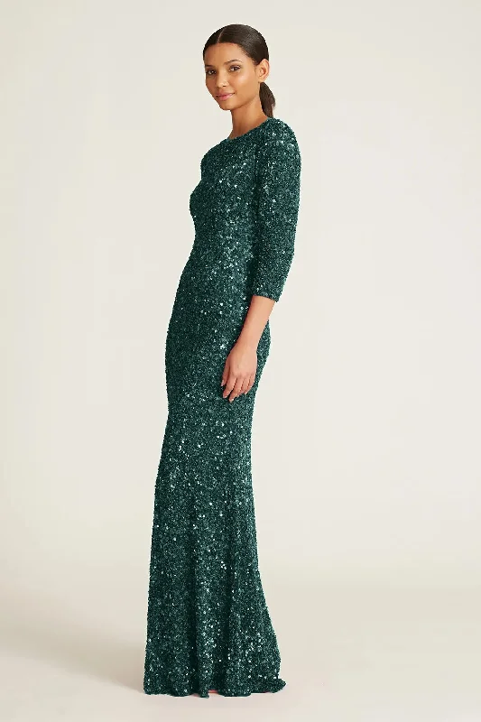 3/4 Sleeve Sequin Dress - Pine