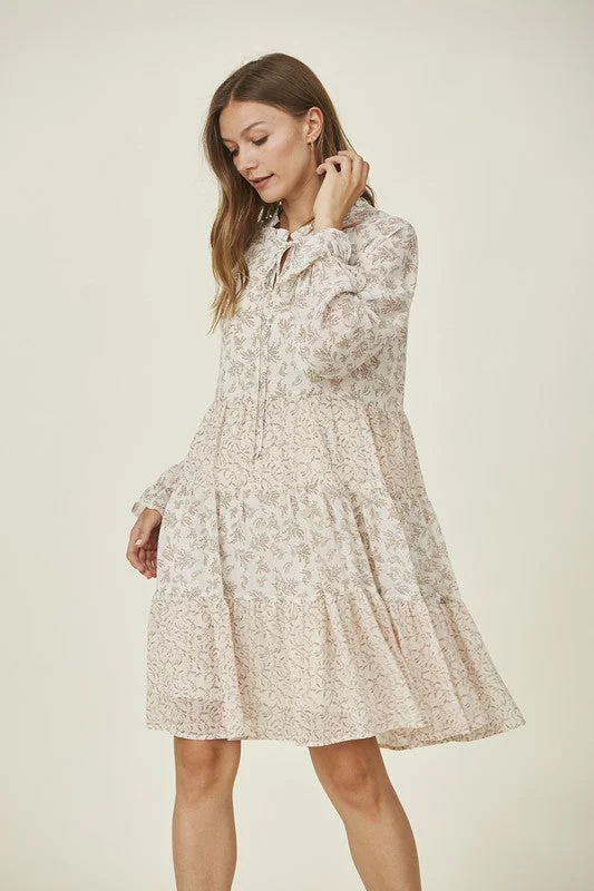 Abby Floral Print Dress in Ivory