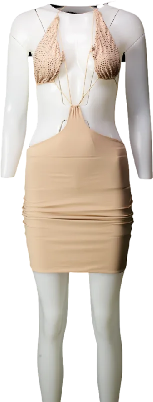 Amazuin Nude Eva Crystal Mini Dress UK XS