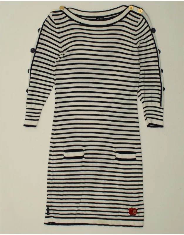 ARMANI JEANS Womens 3/4 Sleeve T-Shirt Dress US 4 Small White Striped