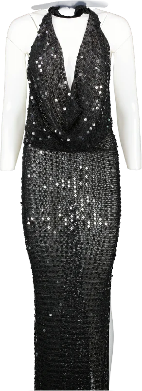 Aya Muse Black Halterneck Sequin Maxi Dress UK XS/S