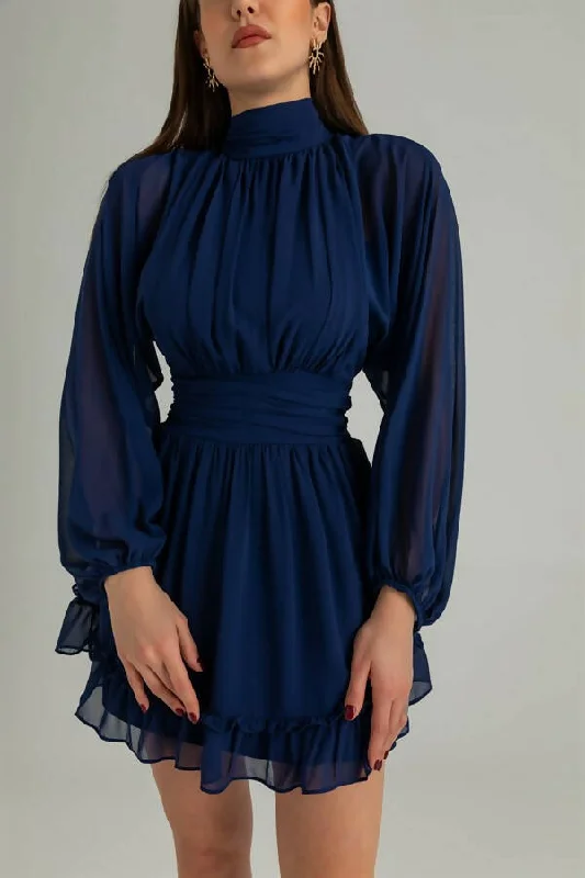 Back Window Chiffon Dress - Navy Blue REF : BCW517ELB0001110