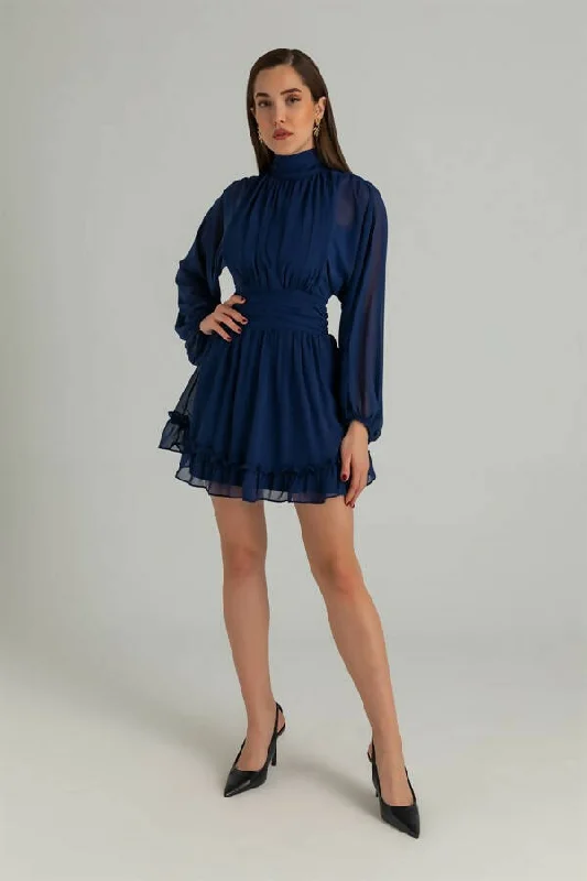 Back Window Chiffon Dress - Navy Blue REF : BCW517ELB0001110