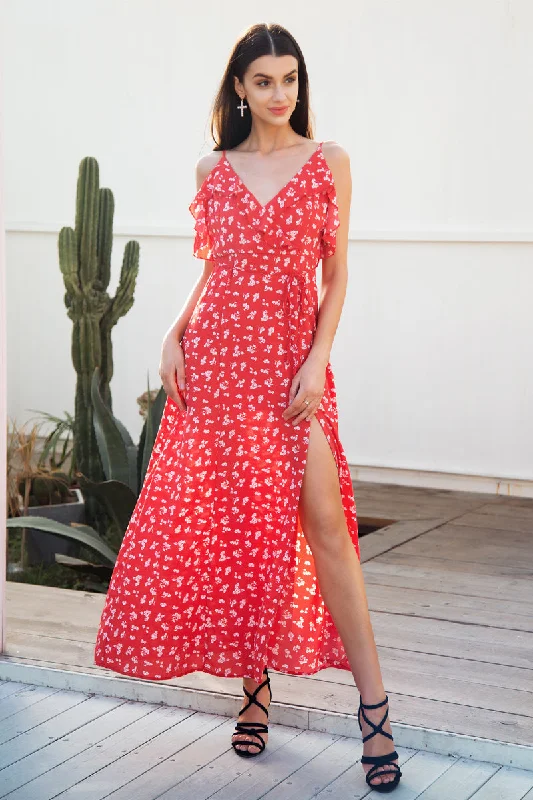 Backless Boho Split V neck ruffle floral print summer Maxi Long dress