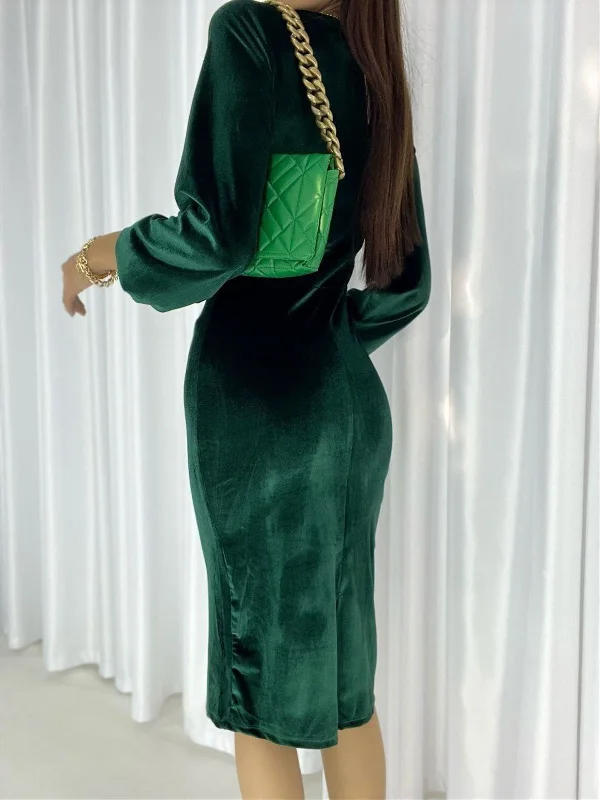 Banses Double Breasted Collar Velvet Pencil Dress 582303 GREEN REF : 3502-YŞL