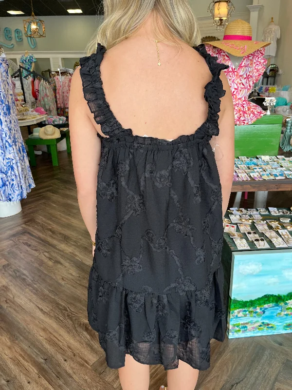 Black Floral Applique Dress