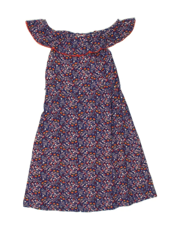 BODEN Womens Off Shoulder Dress UK 12 Medium  Navy Blue Floral Cotton