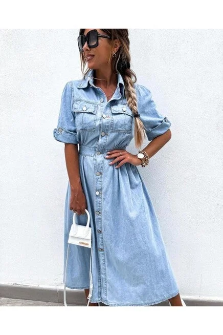 Buttoned Double Pocketed Jeans Dress REF: P00025166