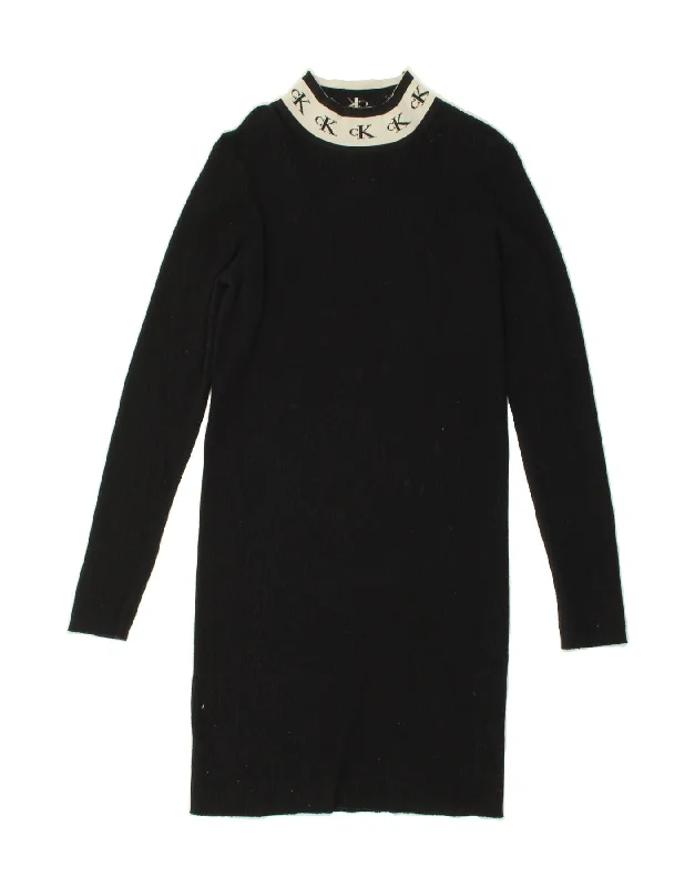 CALVIN KLEIN JEANS Womens Jumper Dress UK 14 Large Black Wool