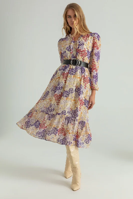 Chiffon Floral Midi Dress - KREM REF : BCW157ELB0013131