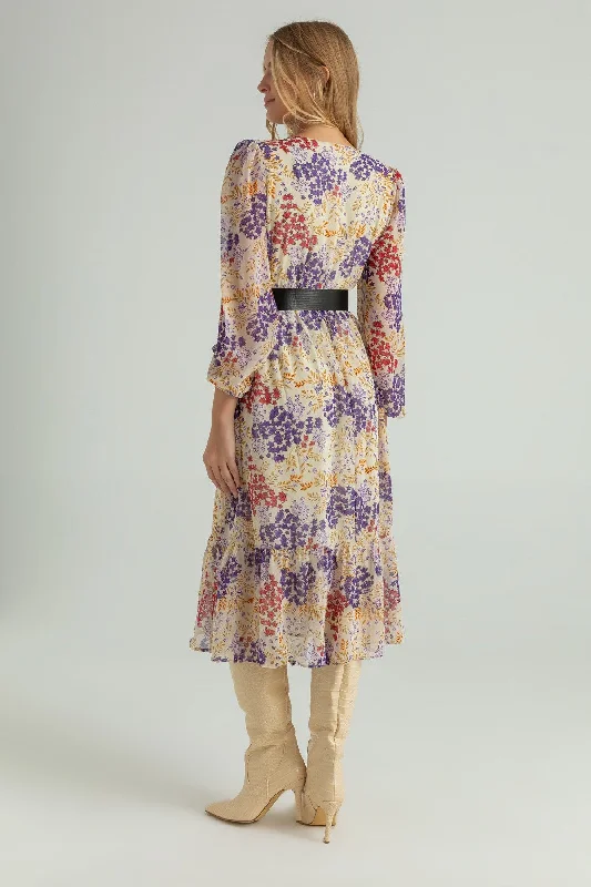 Chiffon Floral Midi Dress - KREM REF : BCW157ELB0013131