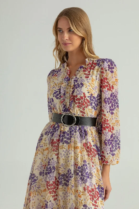 Chiffon Floral Midi Dress - KREM REF : BCW157ELB0013131