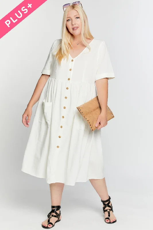 Coleen Linen Dress in Ivory PLUS