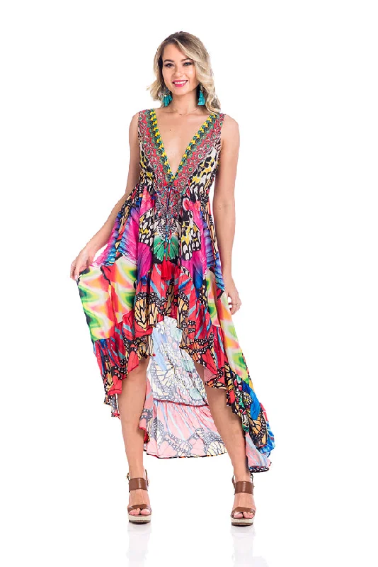 Butterfly multicolor high low dress