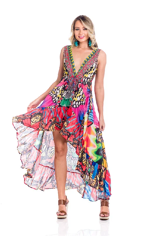 Butterfly multicolor high low dress