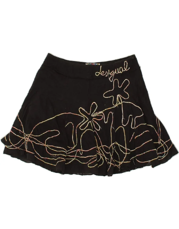 DESIGUAL Womens Graphic Mini Skirt EU 38 Medium 31 Black Floral Cotton