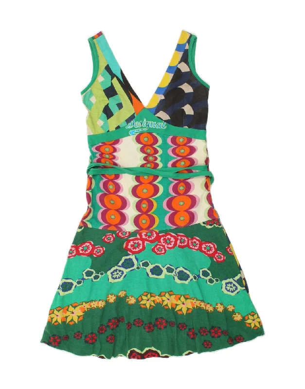 DESIGUAL Womens Graphic Sleeveless A-Line Dress UK 12 Medium Green Floral