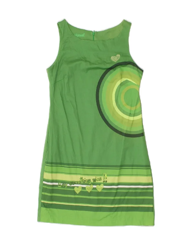 DESIGUAL Womens Graphic Sleeveless Basic Dress EU 40 Medium Green Cotton