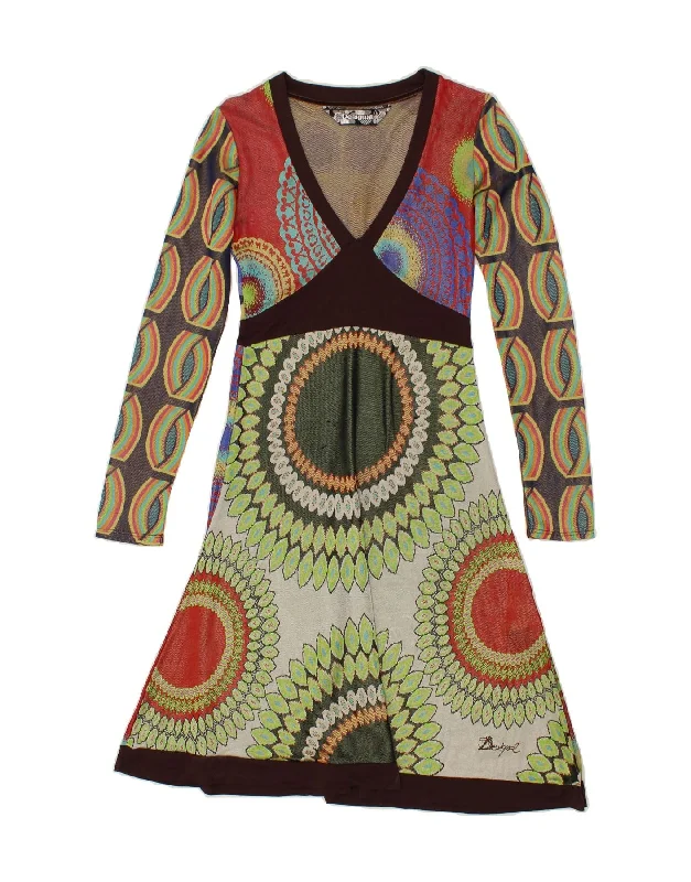 DESIGUAL Womens Long Sleeve A-Line Dress UK 12 Medium Multicoloured