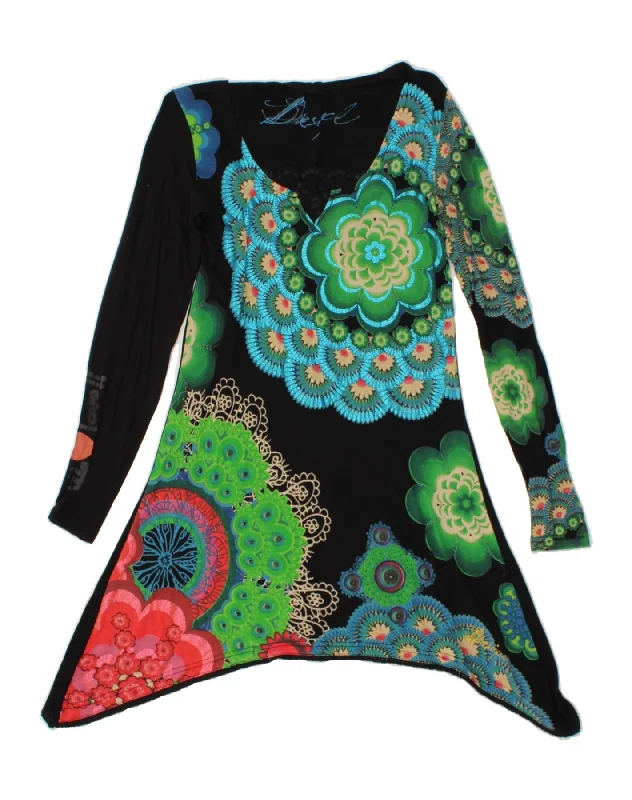 DESIGUAL Womens Long Sleeve Tunic Dress UK 10 Small Black Floral