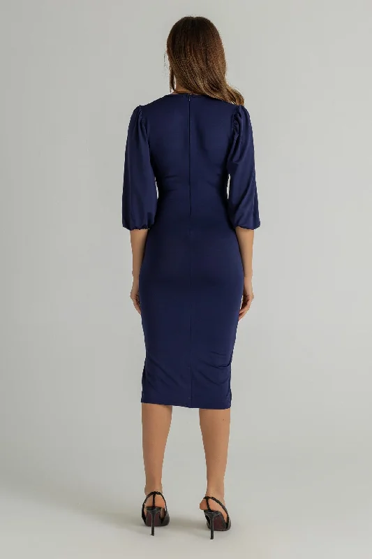 Double Breasted Collar Pleated Dress - Navy Blue REF : BCW065ELB0013110