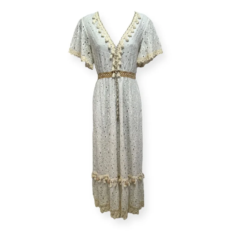 Eyelet Maxi Dress By Jasmine In Cream, Size: M