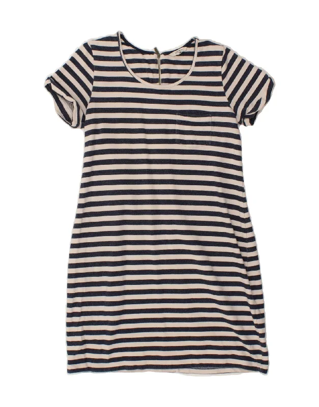 FAT FACE Womens T-Shirt Dress UK 12 Medium  Navy Blue Striped Cotton