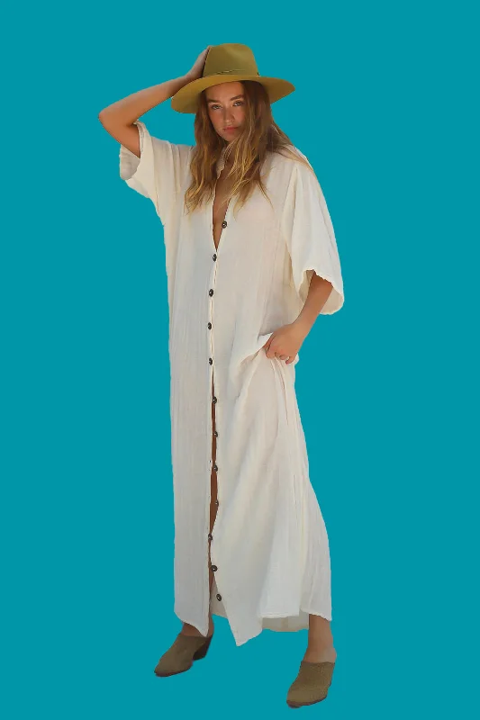 Foster Button Up Dress Duster - Natural Gauze