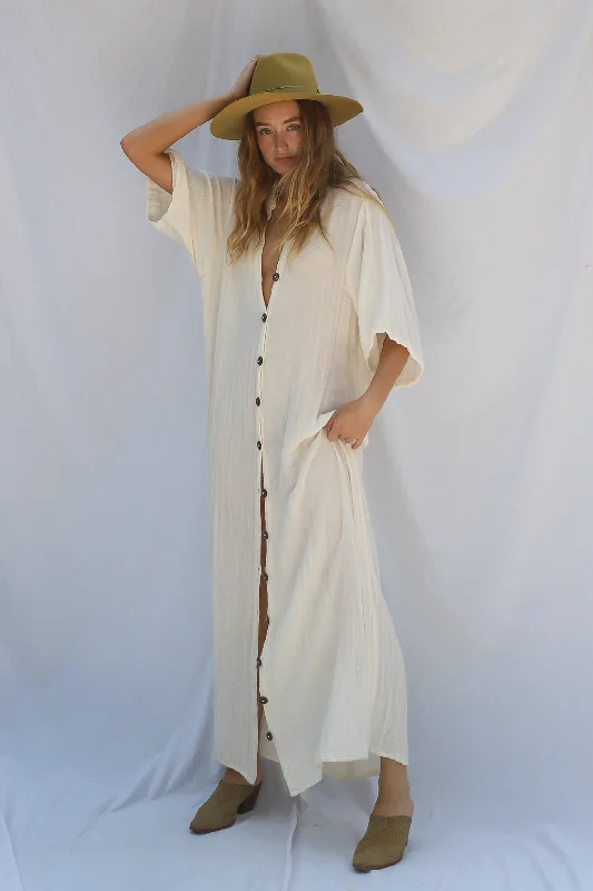 Foster Button Up Dress Duster - Natural Gauze