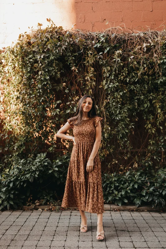 Ginger Floral Dress in Chocolate