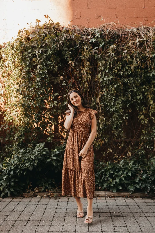 Ginger Floral Dress in Chocolate