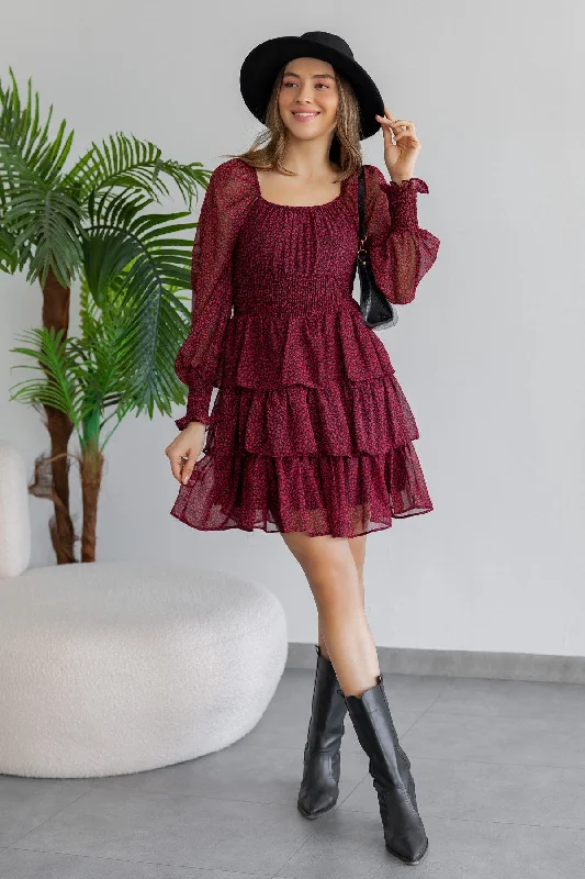 Gipeli Mini Floral Chiffon Dress - RED REF : BCW065ELB0018124