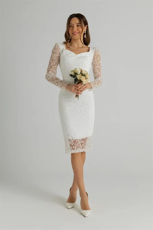 Glitter Embossed Organza Sleeve Evening Dress - REF: BCW506ABY0002101