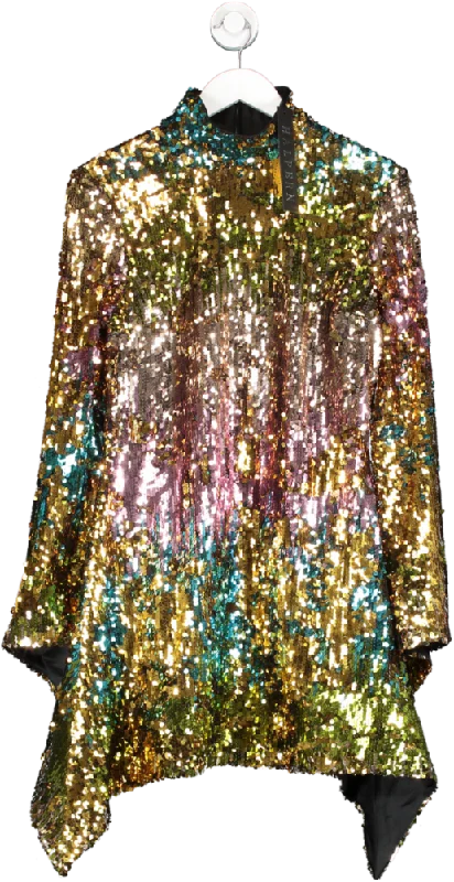 HALPERN Multicoloured Sequin-embellished High-neck Fluted-sleeve Dress BNWT UK 10