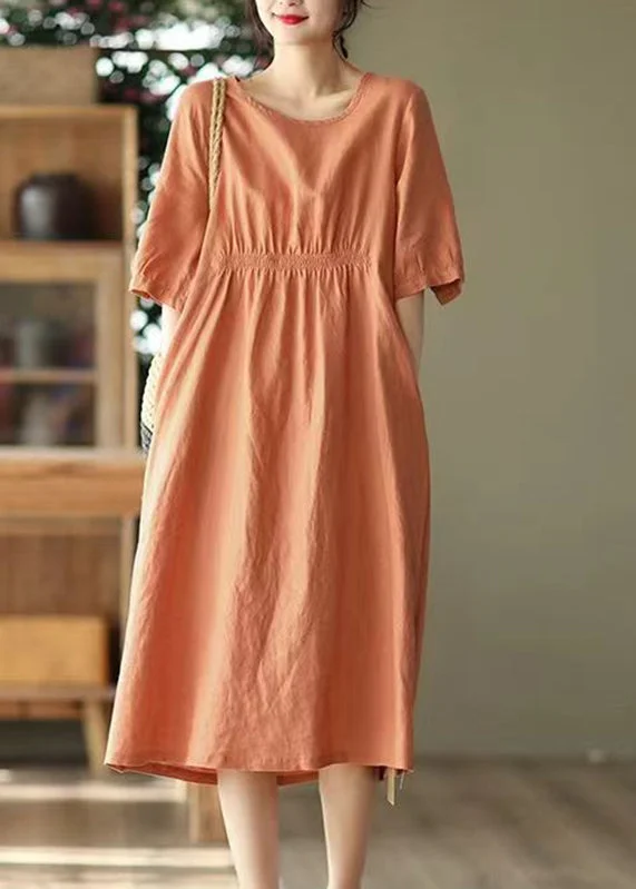 Handmade Orange O-Neck Patchwork Maxi Dress Summer GH1059