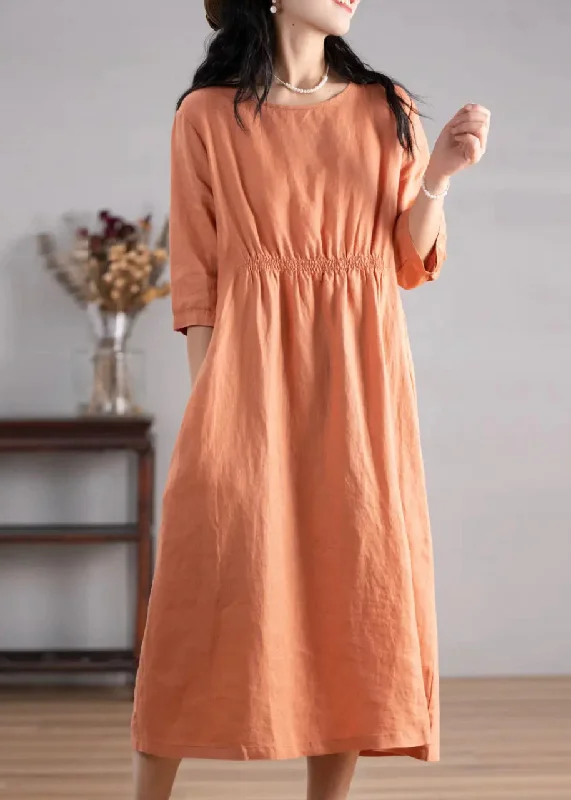 Handmade Orange O-Neck Patchwork Maxi Dress Summer GH1059