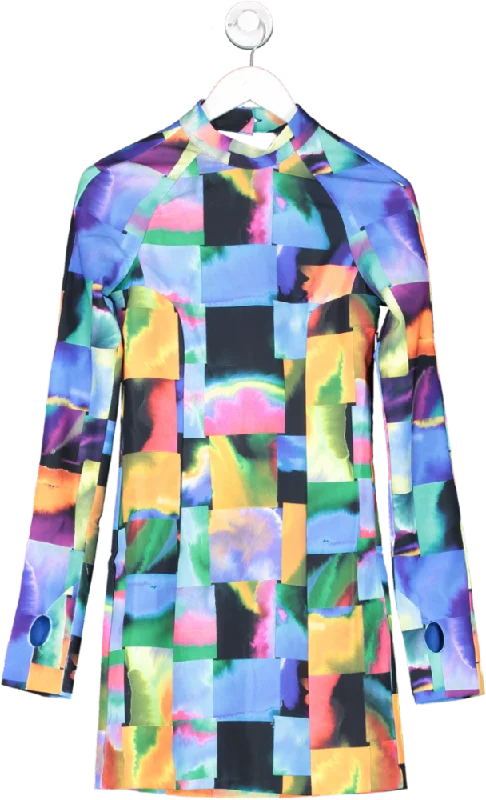 House Of Holland Multicoloured Abstract Patchwork Print Open Back Mini Dress UK 8