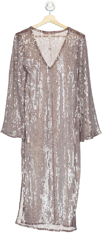 hutch Brown Demi Sequin Long Sleeve V-neck UK XS