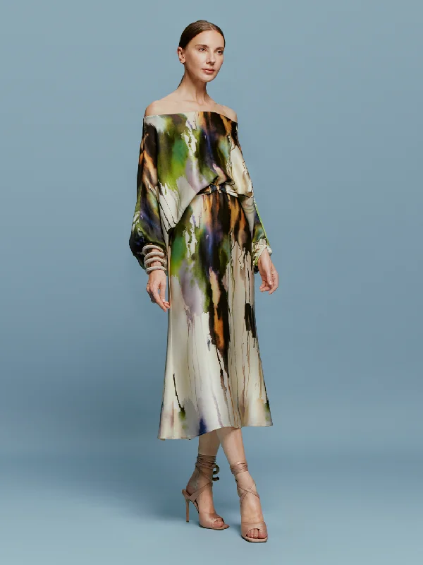 Kalani Dress Olive Watercolor