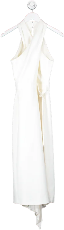 Karen Millen Cream Compact Stretch Halter Neck Pleat Detail Midi Dress UK 6