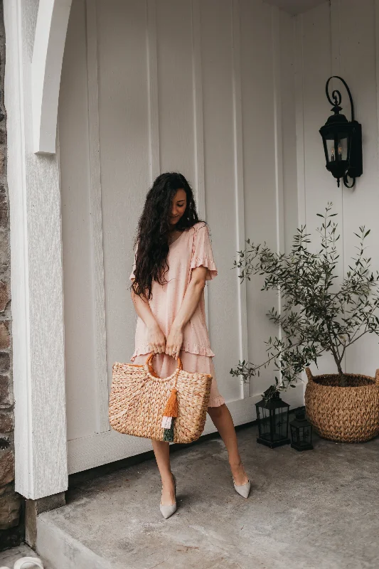 Kaylee Swiss Dot Flare Dress in Peach