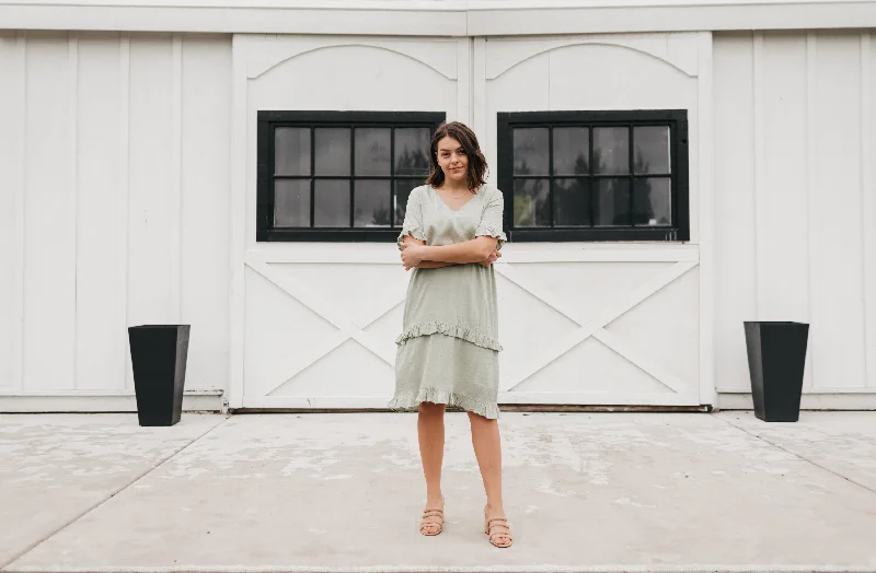 Kaylee Swiss Dot Flare Dress in Sage