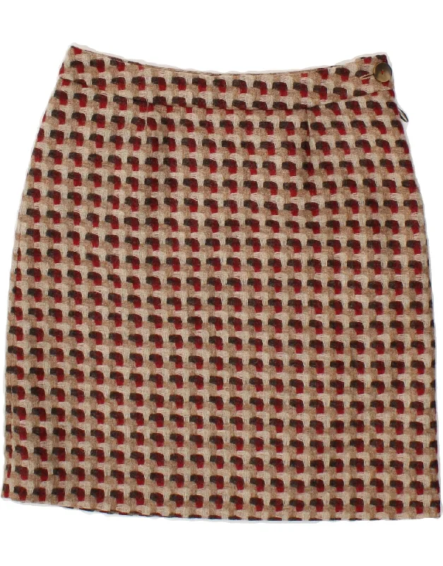 LAURA ASHLEY Womens Pencil Skirt UK 10 Small W28  Brown Geometric Wool