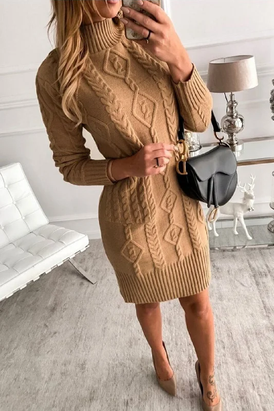 Loren Wool Pattern Midi Length Knitwear Dress REF : VY-aab83e741b3168bbfcea